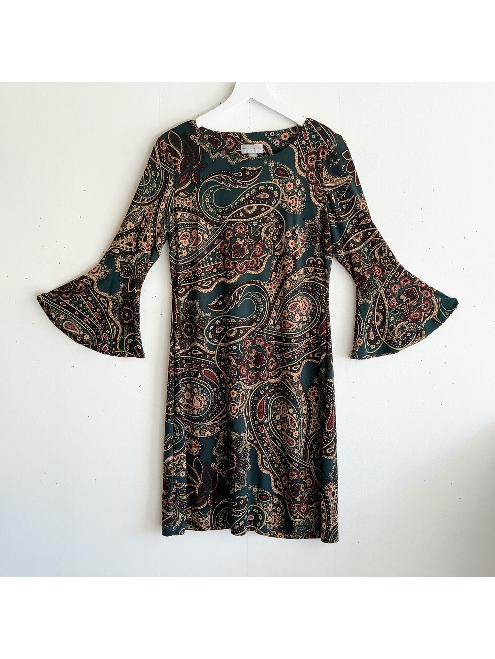Marc New York Whimsigoth Paisley Bell Sleeve Dress Fall Green Size 8